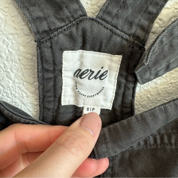 Aerie Women's Small Grey Overall Shorts Cotton Boho Relaxed Knot Front Casual - Picture 4 of 8
